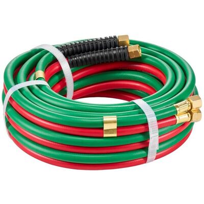VEVOR - Oxygen Acetylene Hose, 1/4-Inch x 25FT Oxy Acetylene Hose with 9/16"-18 B Fitting, 300PSI T Grade Welding Cutting Torch - Red;Green VEVOR - Oxygen Acetylene Hose, 1/4-Inch x 25FT Oxy Acetylene Hose with 9/16"-18 B Fitting, 300PSI T Grade Welding Cutting Torch - Red;Green