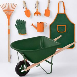 Best Choice Products - Kids Wheelbarrow Gardening Tool Set 8 Piece with Metal Tools, Apron, Gloves Ages 3+ - Green/Orange Best Choice Products - Kids Wheelbarrow Gardening Tool Set 8 Piece with Metal Tools, Apron, Gloves Ages 3+ - Green/Orange