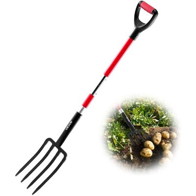 VEVOR - Garden Fork, 4-Tine Gardening Pitchfork with Fiberglass Handle, 45 in Heavy Duty Digging Fork with Y Grip - Red VEVOR - Garden Fork, 4-Tine Gardening Pitchfork with Fiberglass Handle, 45 in Heavy Duty Digging Fork with Y Grip - Red
