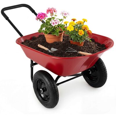 Costway - 2 Tire Wheelbarrow Garden Cart Heavy-duty Dolly Utility Cart - Red Costway - 2 Tire Wheelbarrow Garden Cart Heavy-duty Dolly Utility Cart - Red