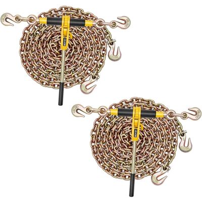 VEVOR - Ratchet Chain Binder, 5/16 in x 12.8 ft G80 Chains, 8000 lbs Working Load of Ratchet Load Binder, Chains and Binders Set - Black/Yellow VEVOR - Ratchet Chain Binder, 5/16 in x 12.8 ft G80 Chains, 8000 lbs Working Load of Ratchet Load Binder, Chains and Binders Set - Black/Yellow