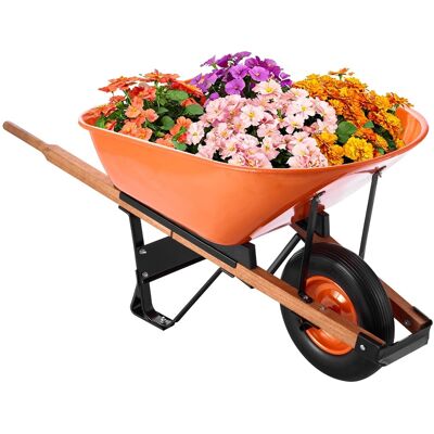 VEVOR - Wheelbarrow Cart, 6 Cu. Ft. Load & 330 lbs Capacity, One Wheel Garden Dump Cart Wheel Barrow with Metal Handle - Orange, Black VEVOR - Wheelbarrow Cart, 6 Cu. Ft. Load & 330 lbs Capacity, One Wheel Garden Dump Cart Wheel Barrow with Metal Handle - Orange, Black
