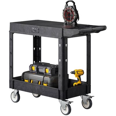 VEVOR - Utility Cart, 550 lbs Load Capacity, 31.3 x 17.7-inch Service Cart, Two-Shelf Heavy Duty Plastic Utility Cart - Black VEVOR - Utility Cart, 550 lbs Load Capacity, 31.3 x 17.7-inch Service Cart, Two-Shelf Heavy Duty Plastic Utility Cart - Black
