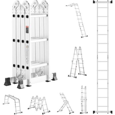 VEVOR - Multi-Purpose Folding Ladder, 7-in-1 Tall Step Ladder, A Frame 3 Step Adjustable Telescoping Ladder, 12ft Reach Height - Silver VEVOR - Multi-Purpose Folding Ladder, 7-in-1 Tall Step Ladder, A Frame 3 Step Adjustable Telescoping Ladder, 12ft Reach Height - Silver