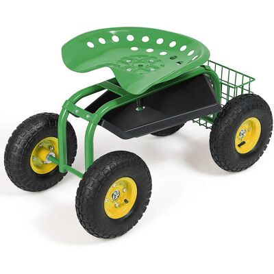 Costway - Rolling Tray Gardening Planting with Work Seat Garden Cart - Green Costway - Rolling Tray Gardening Planting with Work Seat Garden Cart - Green