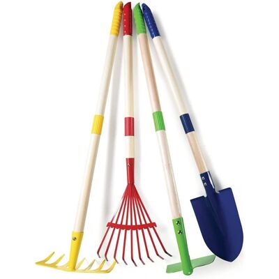 Play22 - Kids Garden Tool Set Toy 4-Piece - Includes Shovel, Rake, Hoe, Leaf Rake Wooden Gardening Tools Play22 - Kids Garden Tool Set Toy 4-Piece - Includes Shovel, Rake, Hoe, Leaf Rake Wooden Gardening Tools