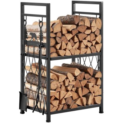 VEVOR - Indoor Firewood Rack, 1.3 ft 2-Tier Firewood Holder with Fireplace Tools, Brush, Shovel, Poker, Tongs - Black VEVOR - Indoor Firewood Rack, 1.3 ft 2-Tier Firewood Holder with Fireplace Tools, Brush, Shovel, Poker, Tongs - Black
