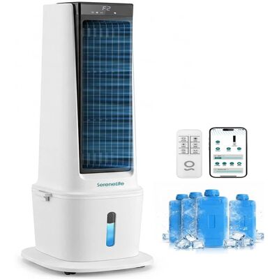 SereneLife - 1800 CFM Evaporative Air Cooler with 17L Tank, Oscillation, Remote & Ice Packs - White SereneLife - 1800 CFM Evaporative Air Cooler with 17L Tank, Oscillation, Remote & Ice Packs - White