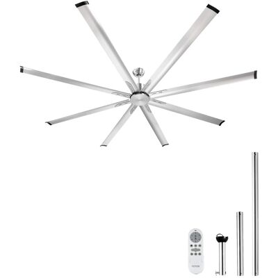 VEVOR - 96 In Ceiling Fan without Light, 6-Speed Remote Control, Aluminum 8-Blade, Reversible DC Motor - Silver VEVOR - 96 In Ceiling Fan without Light, 6-Speed Remote Control, Aluminum 8-Blade, Reversible DC Motor - Silver