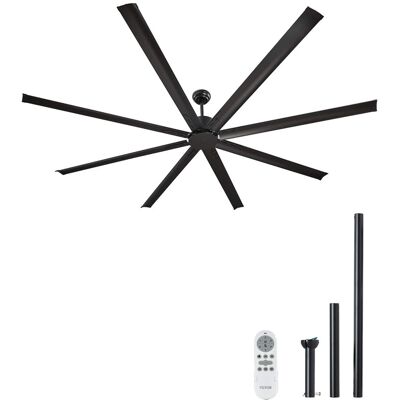 VEVOR - 96 In Ceiling Fan without Light, 6-Speed Remote Control, Aluminum 8-Blade, Reversible DC Motor - Black VEVOR - 96 In Ceiling Fan without Light, 6-Speed Remote Control, Aluminum 8-Blade, Reversible DC Motor - Black