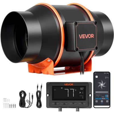 VEVOR - Inline Duct Fan, 402 CFM 6 inch EC Motor Exhaust Ventilation Fan with 10-Speed, PWM Controller, App Control - Black VEVOR - Inline Duct Fan, 402 CFM 6 inch EC Motor Exhaust Ventilation Fan with 10-Speed, PWM Controller, App Control - Black