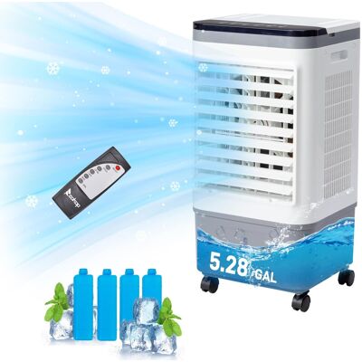 Winado - 5.2Gal Portable Fan Swamp Cooler, 20L Evaporative Air Cooler, 3-IN-1 Cooling Fan w/Remote Control, 12H Timer &4 Ice Box - White Winado - 5.2Gal Portable Fan Swamp Cooler, 20L Evaporative Air Cooler, 3-IN-1 Cooling Fan w/Remote Control, 12H Timer &4 Ice Box - White