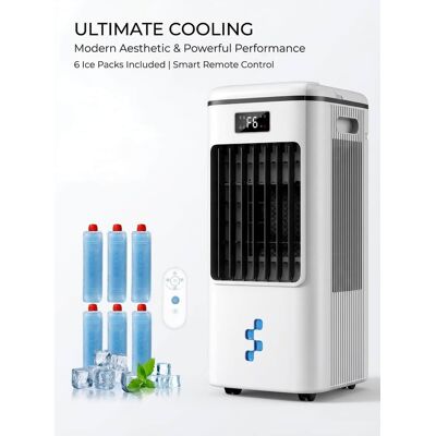 Loheer - Portable Evaporative Air Cooler with 6L Tank, 3 Speeds and HEPA Filter - Black Loheer - Portable Evaporative Air Cooler with 6L Tank, 3 Speeds and HEPA Filter - Black