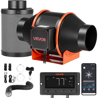 VEVOR - Inline Duct Fan Kit Carbon Filter, 205 CFM 4 inch EC Motor Exhaust Ventilation Fan with 10-Speed, PWM Controller - Black;Orange VEVOR - Inline Duct Fan Kit Carbon Filter, 205 CFM 4 inch EC Motor Exhaust Ventilation Fan with 10-Speed, PWM Controller - Black;Orange