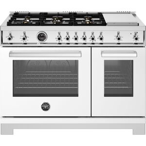 Bertazzoni - 48" Professional Series range - Gas Oven - 6 brass burners + griddle - White Bertazzoni - 48" Professional Series range - Gas Oven - 6 brass burners + griddle - White