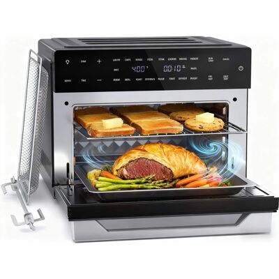 Beelicious - 32 QT Large Air Fryer Oven, Rotisserie, Dehydrator, 19-in-1 Countertop Oven Combo, 6 Accessories - Black Beelicious - 32 QT Large Air Fryer Oven, Rotisserie, Dehydrator, 19-in-1 Countertop Oven Combo, 6 Accessories - Black