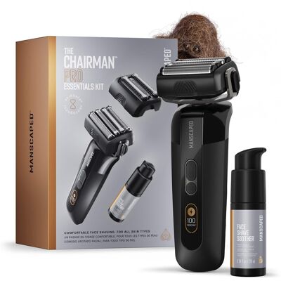 Manscaped - The Chairman Pro Essentials Kit Rechargeable Wet/Dry Electric Foil Face Shaver and SkinSafe Stubble Trimmer - Black Manscaped - The Chairman Pro Essentials Kit Rechargeable Wet/Dry Electric Foil Face Shaver and SkinSafe Stubble Trimmer - Black