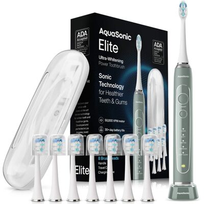 AquaSonic - Elite Rechargeable Electric Toothbrush Set - ADA Accepted, 5 Modes, Travel Case, 8 Brush Heads - Green AquaSonic - Elite Rechargeable Electric Toothbrush Set - ADA Accepted, 5 Modes, Travel Case, 8 Brush Heads - Green