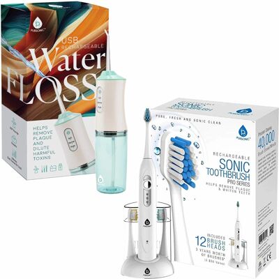 Pursonic - Electric Rechargeable Toothbrush & Water Flosser Duo with Multi-Year Supply - White Pursonic - Electric Rechargeable Toothbrush & Water Flosser Duo with Multi-Year Supply - White