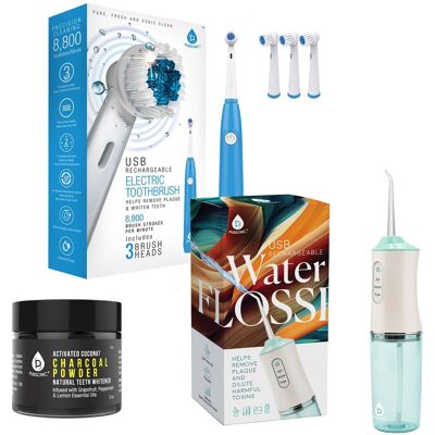 Pursonic - Complete Dental Care Power Pack - Electric Toothbrush, Water Flosser & Whitening Powder Pursonic - Complete Dental Care Power Pack - Electric Toothbrush, Water Flosser & Whitening Powder