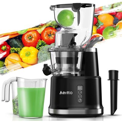 Aeitto - 3.3" Wide Feed Chute Slow Juicer Machine, Masticating Juicer for Fruits and Vegetables - Black Aeitto - 3.3" Wide Feed Chute Slow Juicer Machine, Masticating Juicer for Fruits and Vegetables - Black
