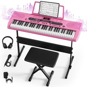 Sugift - 61-Key Electric Keyboard Piano for Beginners with Stand, Bench, Microphone, Headphones, Dual Speakers & Teaching Mo - Pink Sugift - 61-Key Electric Keyboard Piano for Beginners with Stand, Bench, Microphone, Headphones, Dual Speakers & Teaching Mo - Pink
