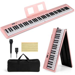 Costway - 88 Key Folding Piano Keyboard with Wireless MIDI Dual Speakers 1000 Timbres - Pink Costway - 88 Key Folding Piano Keyboard with Wireless MIDI Dual Speakers 1000 Timbres - Pink