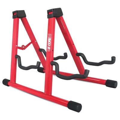 5 CORE - Double Guitar Stand A Frame Shape w Foam Arms Supports Acoustic Electric Bass Ukulele Banjo - Red 5 CORE - Double Guitar Stand A Frame Shape w Foam Arms Supports Acoustic Electric Bass Ukulele Banjo - Red