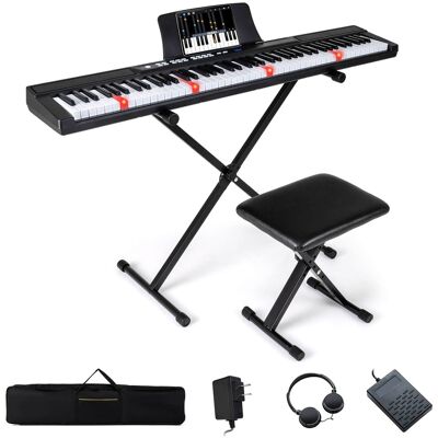 Costway - 88-Key Electric Piano Keyboard with Adjustable Stand Stool, Light-up Keys & Buttons - Black Costway - 88-Key Electric Piano Keyboard with Adjustable Stand Stool, Light-up Keys & Buttons - Black
