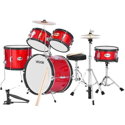 VEVOR - Kids Drum Set, 5-Piece 16 in Junior Drum Sets, Beginner Drums Set with Adjustable Throne, Cymbal - Red VEVOR - Kids Drum Set, 5-Piece 16 in Junior Drum Sets, Beginner Drums Set with Adjustable Throne, Cymbal - Red