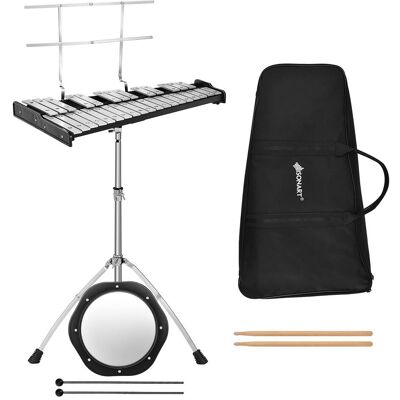 Costway - 32 Note Glockenspiel xylophone Percussion Bell Kit w/ Adjustable Stand - Black,Silver Costway - 32 Note Glockenspiel xylophone Percussion Bell Kit w/ Adjustable Stand - Black,Silver
