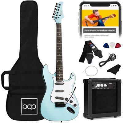 Best Choice Products - 39in Full Size Beginner Electric Guitar Kit with Case, Strap, Amp, Whammy Bar - Powder Blue Best Choice Products - 39in Full Size Beginner Electric Guitar Kit with Case, Strap, Amp, Whammy Bar - Powder Blue