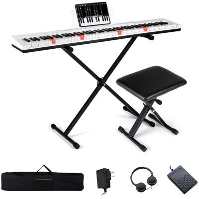 Costway - 88-Key Electric Piano Keyboard with Adjustable Stand Stool, Light-up Keys & Buttons - White Costway - 88-Key Electric Piano Keyboard with Adjustable Stand Stool, Light-up Keys & Buttons - White