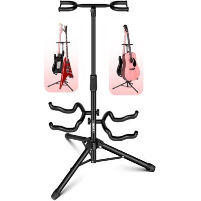 5 CORE - Guitar Stand Adjustable Double Guitars Stands Floor w Neck Holder for Acoustic Electric Bass - Black 5 CORE - Guitar Stand Adjustable Double Guitars Stands Floor w Neck Holder for Acoustic Electric Bass - Black