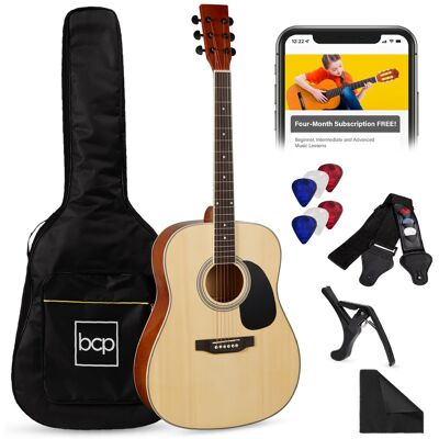 Best Choice Products - 41in Full Size All-Wood Acoustic Guitar Starter Kit w/Gig Bag, E-Tuner, Pick, Strap, Rag - Natural Best Choice Products - 41in Full Size All-Wood Acoustic Guitar Starter Kit w/Gig Bag, E-Tuner, Pick, Strap, Rag - Natural