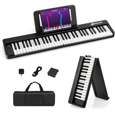 Costway - 61 Key Full Size Folding Toy Piano Keyboard MIDI Wireless Connection - Black Costway - 61 Key Full Size Folding Toy Piano Keyboard MIDI Wireless Connection - Black