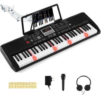 Costway - 61 Keys Portable Keyboard with 200 Rhythms 200 Tones 70 Demos Note Sticker - Black Costway - 61 Keys Portable Keyboard with 200 Rhythms 200 Tones 70 Demos Note Sticker - Black