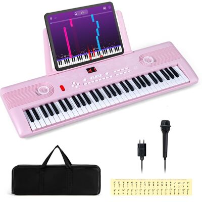 Costway - 61Key Keyboard Piano for Beginners,Electric Portable Digital Piano with Music Stand - Pink Costway - 61Key Keyboard Piano for Beginners,Electric Portable Digital Piano with Music Stand - Pink