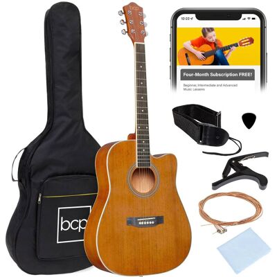 Best Choice Products - 41in Full Size Beginner Acoustic Guitar Set with Case, Strap, Capo, Strings - Natural Mahogany Best Choice Products - 41in Full Size Beginner Acoustic Guitar Set with Case, Strap, Capo, Strings - Natural Mahogany