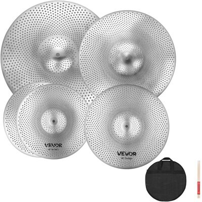 VEVOR - Low Volume Cymbal Pack, 4 Pieces Quiet Cymbals for Drum Set, Alloy Cymbals Drum Set Includes 14-inch Hi-Hats - Bright silver VEVOR - Low Volume Cymbal Pack, 4 Pieces Quiet Cymbals for Drum Set, Alloy Cymbals Drum Set Includes 14-inch Hi-Hats - Bright silver