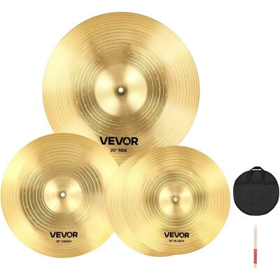 VEVOR - Cymbal Pack, 3 Pieces Cymbals for Drum Set, Alloy Cymbals Drum Set Includes 14-inch Hi-Hats, 16-inch Crash, 20-inch Ride - Bright copper VEVOR - Cymbal Pack, 3 Pieces Cymbals for Drum Set, Alloy Cymbals Drum Set Includes 14-inch Hi-Hats, 16-inch Crash, 20-inch Ride - Bright copper