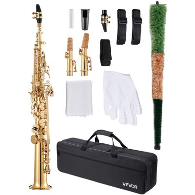 VEVOR - Straight Soprano Saxophone, B Flat, Brass Saxophone Beginner Kit with Carrying Case, Mouthpiece, Cleaning Cloth Rod - Gold VEVOR - Straight Soprano Saxophone, B Flat, Brass Saxophone Beginner Kit with Carrying Case, Mouthpiece, Cleaning Cloth Rod - Gold
