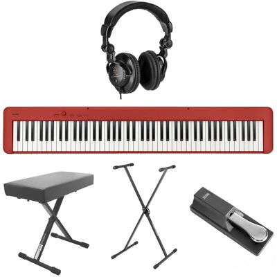 Casio - CDP-S160 88-Key Compact Digital Piano Keyboard with Touch Response, Red Bundle with H&A Studio Headphones, Stand, Casio - CDP-S160 88-Key Compact Digital Piano Keyboard with Touch Response, Red Bundle with H&A Studio Headphones, Stand,