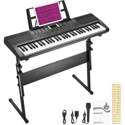 Unique Bargains - 61 Key Keyboard Piano with Stand for Beginners Electronic Keyboard Piano Kit with 200 Tone 200 Rhythm 60 Demo Microphone - Black Unique Bargains - 61 Key Keyboard Piano with Stand for Beginners Electronic Keyboard Piano Kit with 200 Tone 200 Rhythm 60 Demo Microphone - Black