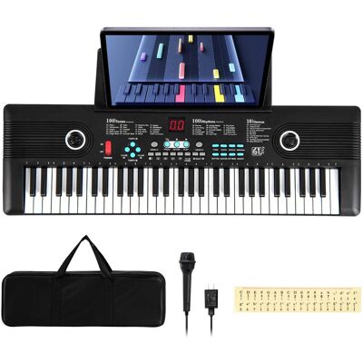 Costway - 61 Keys Kids Piano Keyboard with Carry Bag Microphone Sheet Stand Power Supply - Black Costway - 61 Keys Kids Piano Keyboard with Carry Bag Microphone Sheet Stand Power Supply - Black