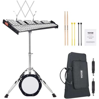 VEVOR - 32 Note Glockenspiel Xylophone Bell Kit, Professional Percussion Instrument Set with Mallets, Drum Sticks, Music Stand - Silver VEVOR - 32 Note Glockenspiel Xylophone Bell Kit, Professional Percussion Instrument Set with Mallets, Drum Sticks, Music Stand - Silver