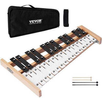 VEVOR - Glockenspiel Xylophone, 27 Notes, Professional Xylophone Percussion Instrument, with Metal Keys, Includes 4 Mallets - Black;White VEVOR - Glockenspiel Xylophone, 27 Notes, Professional Xylophone Percussion Instrument, with Metal Keys, Includes 4 Mallets - Black;White