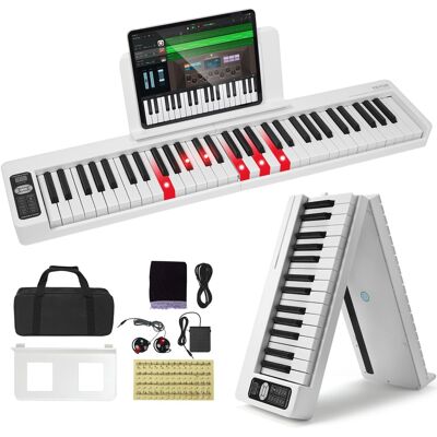 VEVOR - 61 Key Folding Keyboard Piano, Bluetooth & MIDI, Portable Electronic Digital Foldable Piano - White VEVOR - 61 Key Folding Keyboard Piano, Bluetooth & MIDI, Portable Electronic Digital Foldable Piano - White