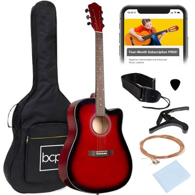 Best Choice Products - 41in Full Size Beginner Acoustic Guitar Set with Case, Strap, Capo, Strings - Red Best Choice Products - 41in Full Size Beginner Acoustic Guitar Set with Case, Strap, Capo, Strings - Red