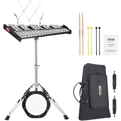 VEVOR - 30 Note Glockenspiel Xylophone Bell Kit, Professional Percussion Instrument Set with Mallets, Drum Sticks - Silver VEVOR - 30 Note Glockenspiel Xylophone Bell Kit, Professional Percussion Instrument Set with Mallets, Drum Sticks - Silver